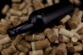 Corks from wine bottles empty wine bottle on black back Royalty Free Stock Photo