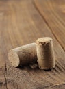 Corks on a wooden table, close up Royalty Free Stock Photo