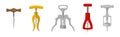 Corkscrew as Household Tool for Opening Wine Bottle Vector Set Royalty Free Stock Photo