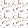 Corkscrew background. Seamless pattern, sketch of red and brown corkscrews on white background