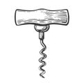 Corkscrew basic. Black vintage engraved vector illustration isolated on white background. For label, poster, web.