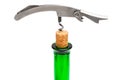 Corkscrew, cork and bottle