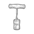 Corkscrew and cork sketch vector illustration Royalty Free Stock Photo