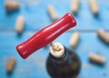 Corkscrew,corks,wine bottle, Royalty Free Stock Photo
