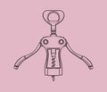 Corkscrew - a linear flat drawing with detailed drawing. open wine - illustration for a restaurant or bar