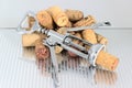 Corkscrew pile wine corks