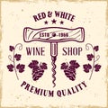 Corkscrew vector vintage emblem for wine shop