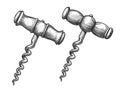 Corkscrew for wine bottle. Wine concept sketch. Black vintage engraved illustration Royalty Free Stock Photo