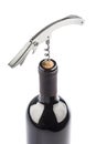 Corkscrew on wine bottle Royalty Free Stock Photo