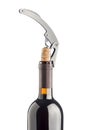 Corkscrew on wine bottle Royalty Free Stock Photo