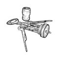 Corkscrew and wine cork sketch engraving vector Royalty Free Stock Photo