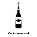 Corkscrews and bottle of wine icon vector isolated on white back