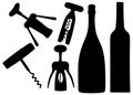 Corkscrews and openers for wine and other alcohol bottles in the set