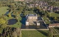 CORMATIN, FRANCE - OCTOBER 06, 2017: Aerial view of the moated Cormatin castle in South Burgundy