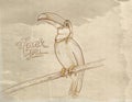 Cormorant with written thank you Series of animals with vintage background, artistic postcards