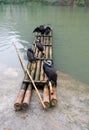 Cormorants and bamboo raft Royalty Free Stock Photo