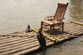 Cormorants fishing on bamboo raft Royalty Free Stock Photo