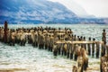 Cormorants Perching on Old Pier in Puerto Natales, Chile Royalty Free Stock Photo
