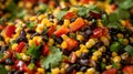 a corn and black bean salad, with sweet corn kernels, black beans, diced bell peppers, and cilantro, Royalty Free Stock Photo