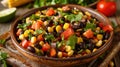 a corn and black bean salad, with sweet corn kernels, black beans, diced bell peppers, and cilantro, Royalty Free Stock Photo