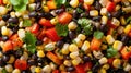 a corn and black bean salad, with sweet corn kernels, black beans, diced bell peppers, and cilantro, Royalty Free Stock Photo