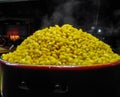 Corn boil hot, add sugar, milk, butter and delicious. Royalty Free Stock Photo