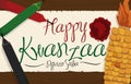 Corn and Candles with Greeting Scroll with Stamp for Kwanzaa, Vector Illustration