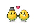 Corn cartoon character couple with fall in love gesture Royalty Free Stock Photo