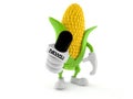 Corn character holding interview microphone