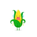 Corn character yawns isolated on a white background. Corn character emoticon illustration