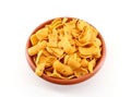 Corn chips, barbecue flavored, in an earthenware bowl Royalty Free Stock Photo