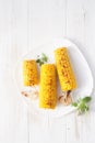 Corn on the cob grilled on white Royalty Free Stock Photo