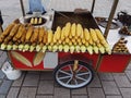 Corn on the cob roasted and grilled ready for sale