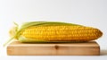 Corn On The Cob On Wooden Board: Minimalist, Cinematic, And Captivating