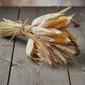 Corn cobs feature rich yellow kernels wrapped in their natural husks, Royalty Free Stock Photo