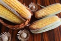 Corn cobs with straw hat miniatuares. June Party Food, Brazilian food