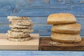 Corn crackers on a wooden board. Royalty Free Stock Photo