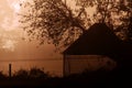 Silhouette of  empty corn-crib at sunrise Royalty Free Stock Photo