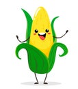 Corn. Cute funny corn in cartoon kawai style. Vector isolate on white background