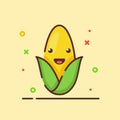 Corn cute mascot face emotion happy fruit with color flat cartoon outline style Royalty Free Stock Photo