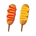 Corn dog with ketchup and mustard vector. Royalty Free Stock Photo