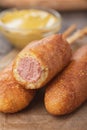 Corn dog with mustard Royalty Free Stock Photo