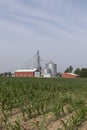 Corn farm and corn grain processing in the American Midwest. Corn can be processed into feed, fuel or consumer food products Royalty Free Stock Photo