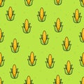 Yellow Corn farm seamless background pattern in cartoon illustration style