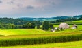 Corn field and barn on a farm, in rural York County, Pennsylvania. Royalty Free Stock Photo