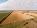 Corn field harvesting autumn shooting from air Royalty Free Stock Photo