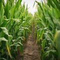 Corn field, harvesting. Generative AI Royalty Free Stock Photo