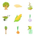 Corn field icons set, cartoon style