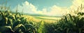 Corn field on a sunny summer day, cereal agriculture, illustration generative ai Royalty Free Stock Photo