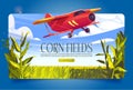 Corn fields banner with plants and red airplane Royalty Free Stock Photo
